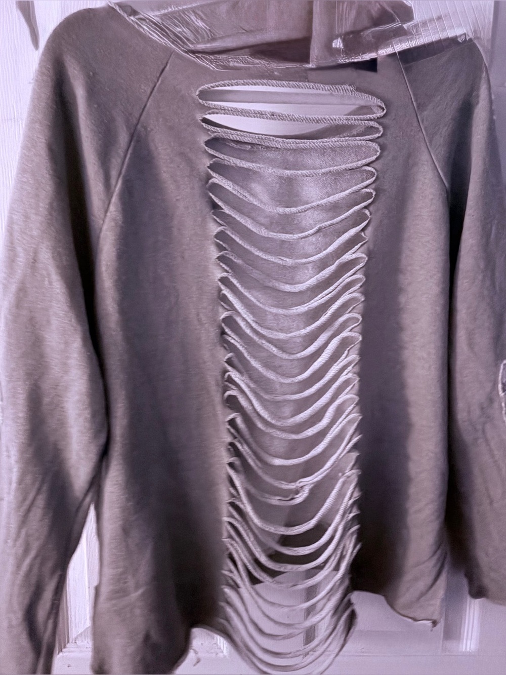 Three Bird Nest Taupe Distressed Ladder-Back Sweatshirt